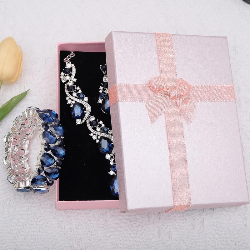 CSY Women's Elegant Bridal Necklace Earrings Stretch Bangle Bracelsts Set for Bride Bridesmaid Wedding Teardrop Crystal Costume Jewelry Sets - Image 4